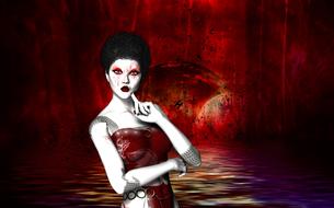 geisha in a red dress