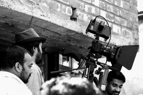 shooting a motion picture in black and white background