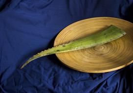 leaf of ripe aloe on a wooden plate