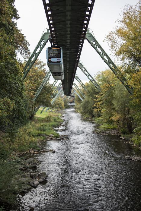 Cableway, above the water in Wuppertal, Germany, among the colorful plants