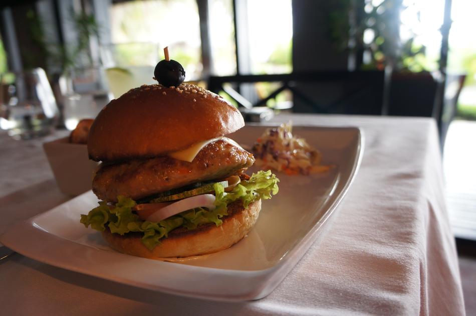 delicious burger with beef and lettuce leaf