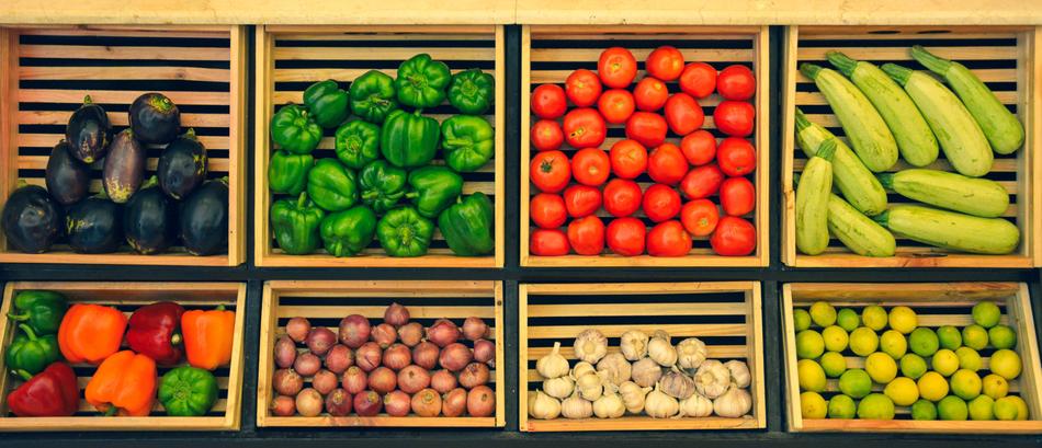 colored vegetables in the marketplace window