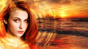 girl redhead background sci-fi
