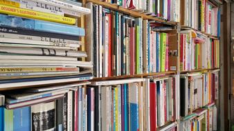 many books and magazines on the shelves