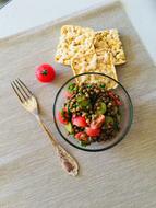 Delicious salad with crackers