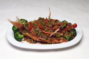 fried fish and peas