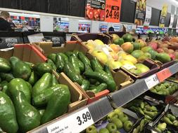 Vegetable display case in the supermarket