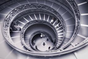 black and white, spiral staircase in a building in Rome, Italy