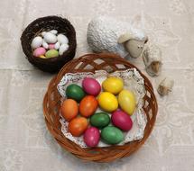festive colored eggs in a basket
