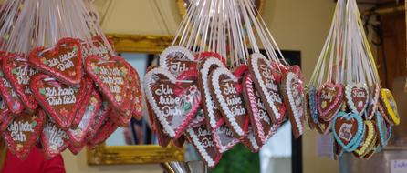 heart decorations are hanging