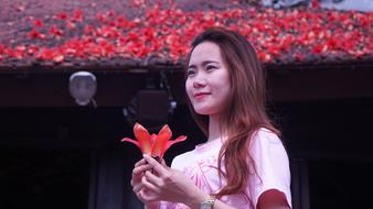 asian Beautiful Woman with flower