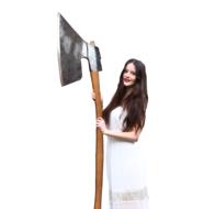 brunette girl with an axe