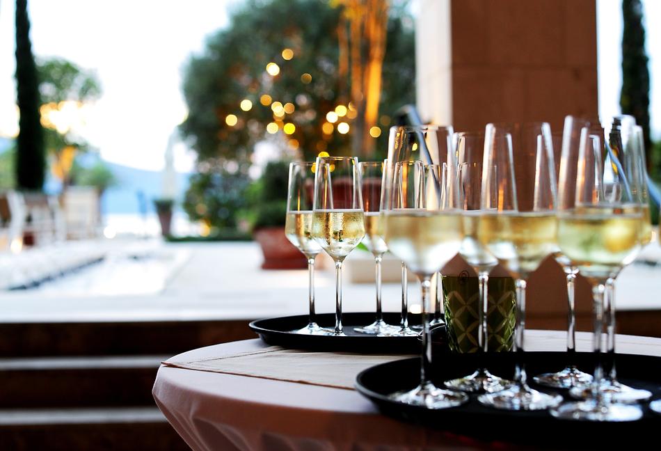 clean champagne glasses by the window