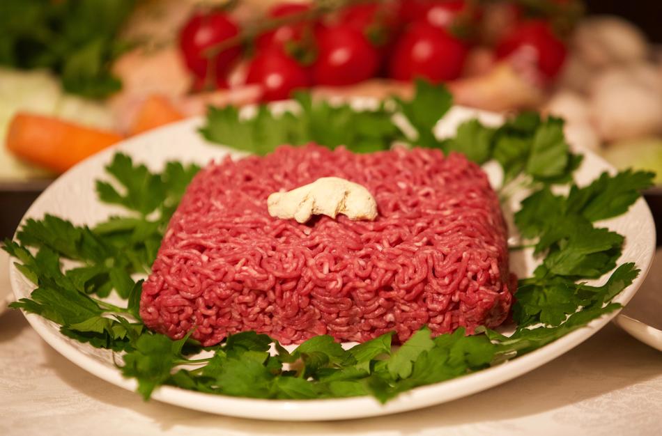 raw minced meat with vegetables