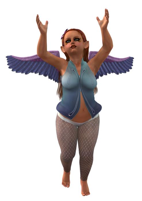 the girl in the blue dress with the wings