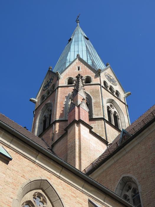 high tower with a blue roof