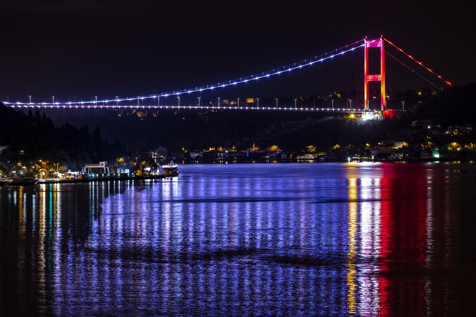 Night Bosphorus lights in Turkey