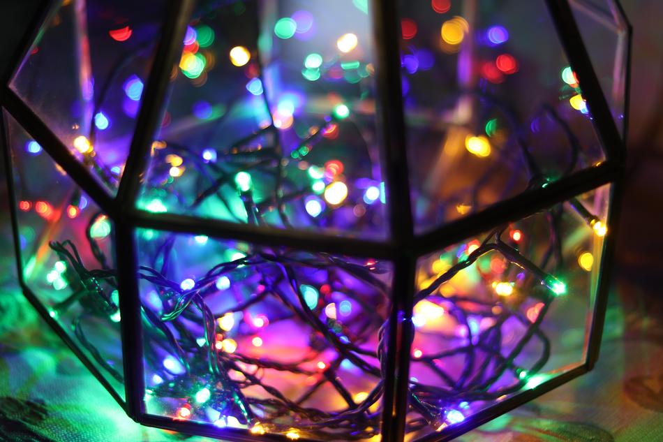 Beautiful and colorful Christmas lights in the lamp