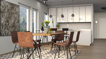 kitchen interior illuminated by sunlight