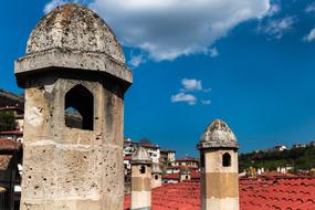 stone towers on the roof