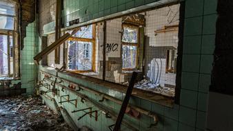 destroyed school windows