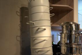 white pots in the kitchen