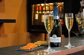 expensive champagne in a glass on the bar