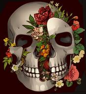 flowers background skull split
