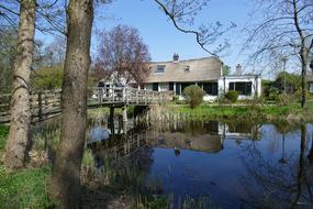 a house with trees and a meadow