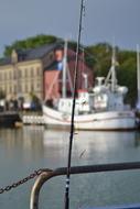 Coast with boats and buildings, with the plants