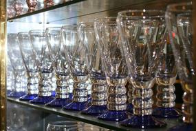 beautiful glasses on the cabinet