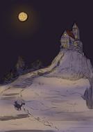 night tale vintage drawing castle