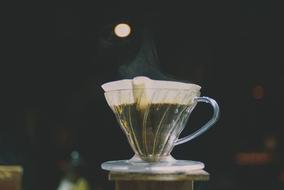 hot drink in a glass mug