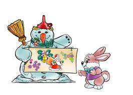 postcard snowman bunny cute
