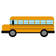 Side view of the yellow and black model of the school bus, at white background, clipart