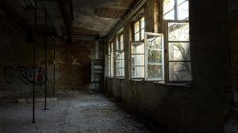 a ruined building with windows