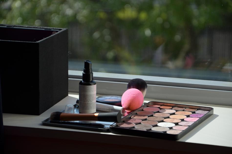color cosmetics on the window