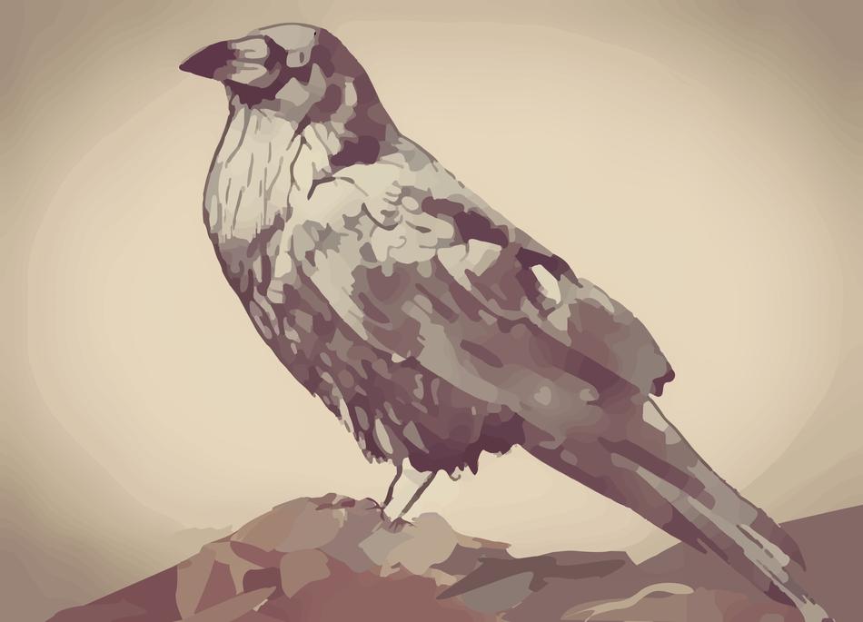 crow vintage painting sepia art