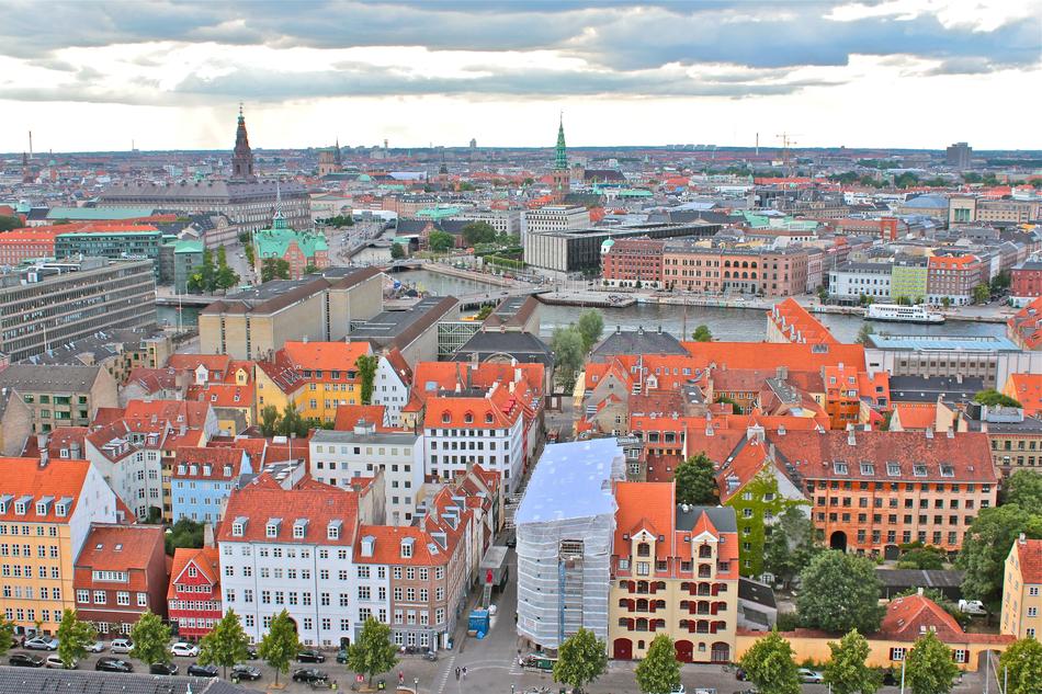 colored roofs street background