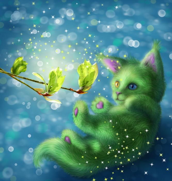 spring cat fantasy nature leaves