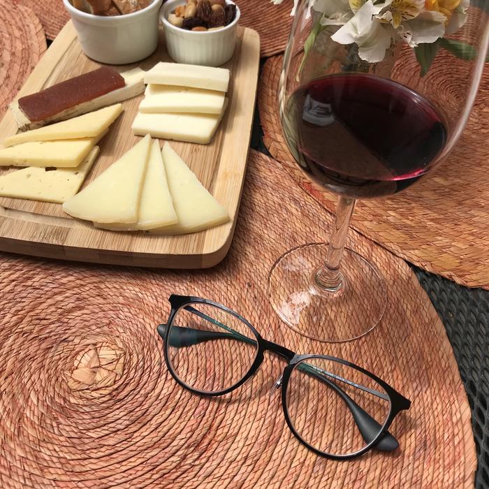 black plastic glasses on the table