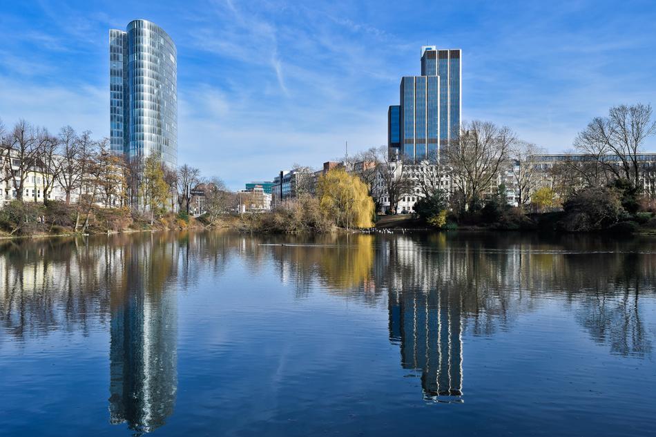 architecture with water is beautiful and trees