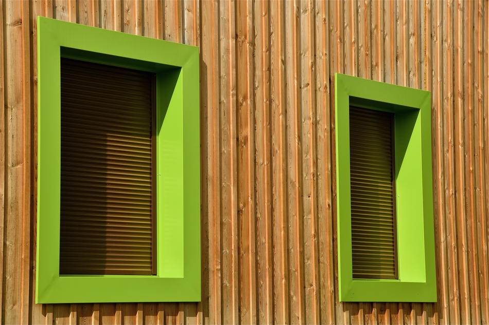 green framed wood window