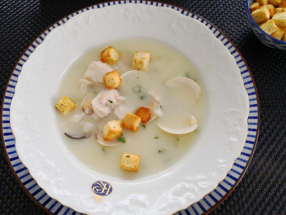 soup with fish and breadcrumbs