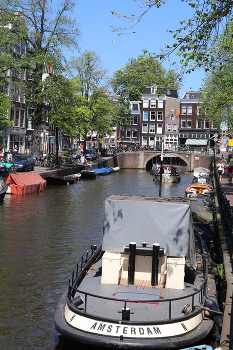 floating ship in the river in the city