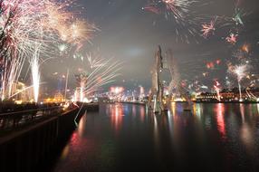 fireworks in the city by the water