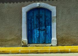 blue door window building