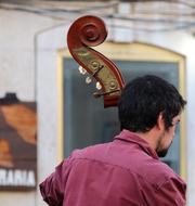 street musician with bass