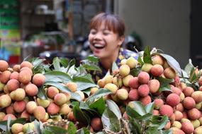 happy girl at the fruit market