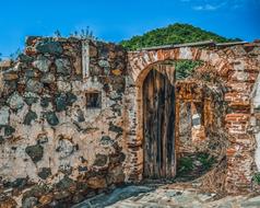 brick ruins with grass